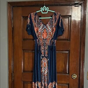 Chic Paisley Maxi Dress in Navy and Orange